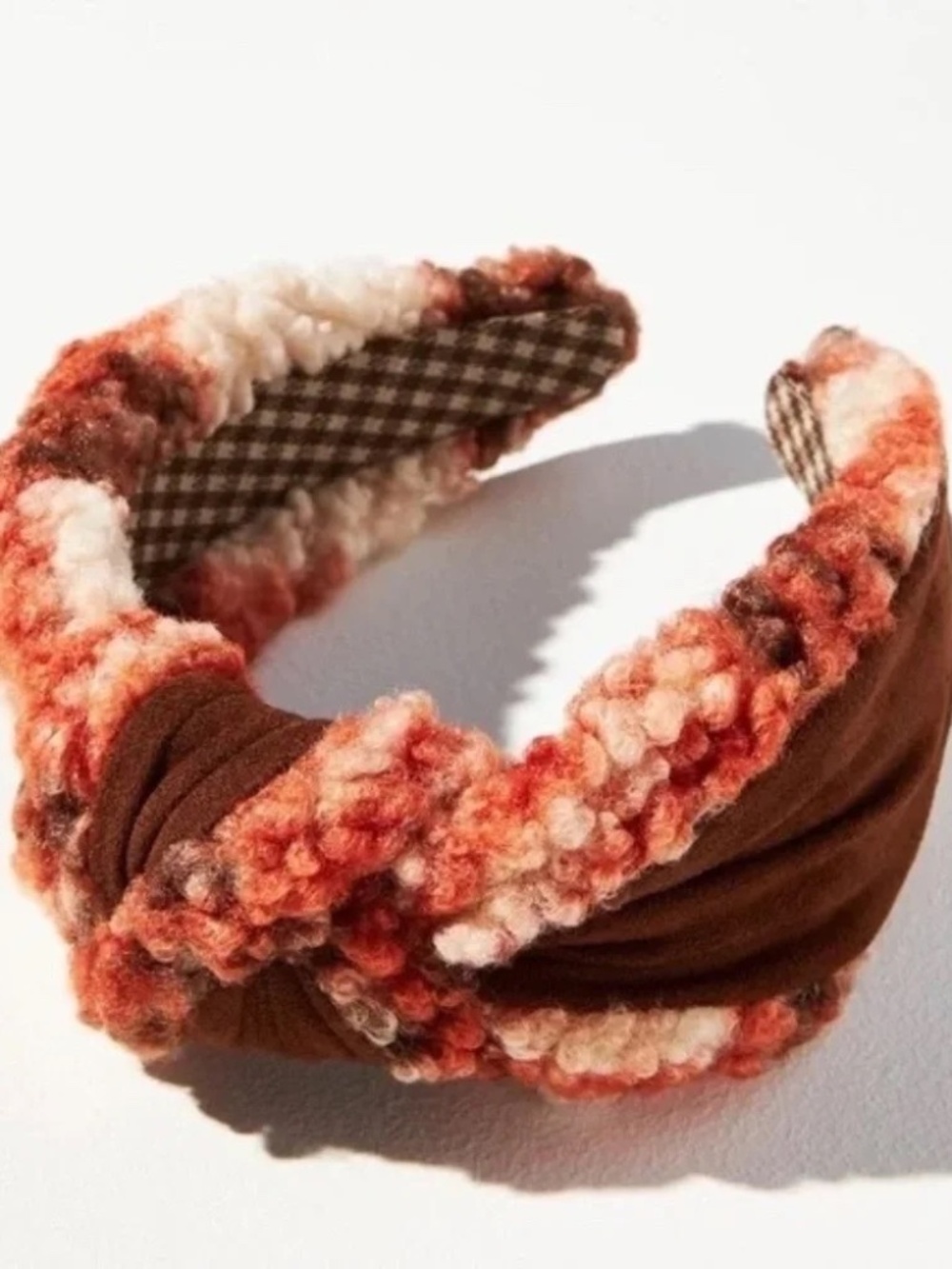 NWT Anthropologie Sherpa-Trimmed Knot Headband Red Brown